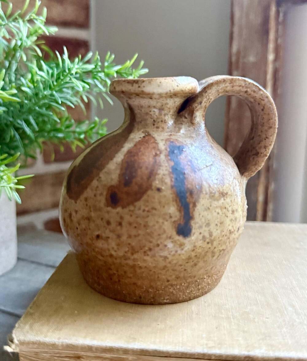 Miniature Studio Pottery Pitcher | Vintage 1970s Speckled Stoneware Bud Vase